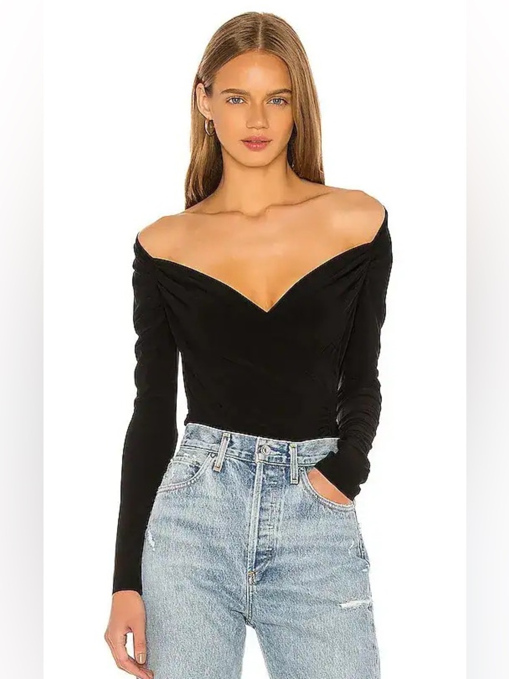 Norma Kamali Long Sleeve Sweetheart Blouse in Black